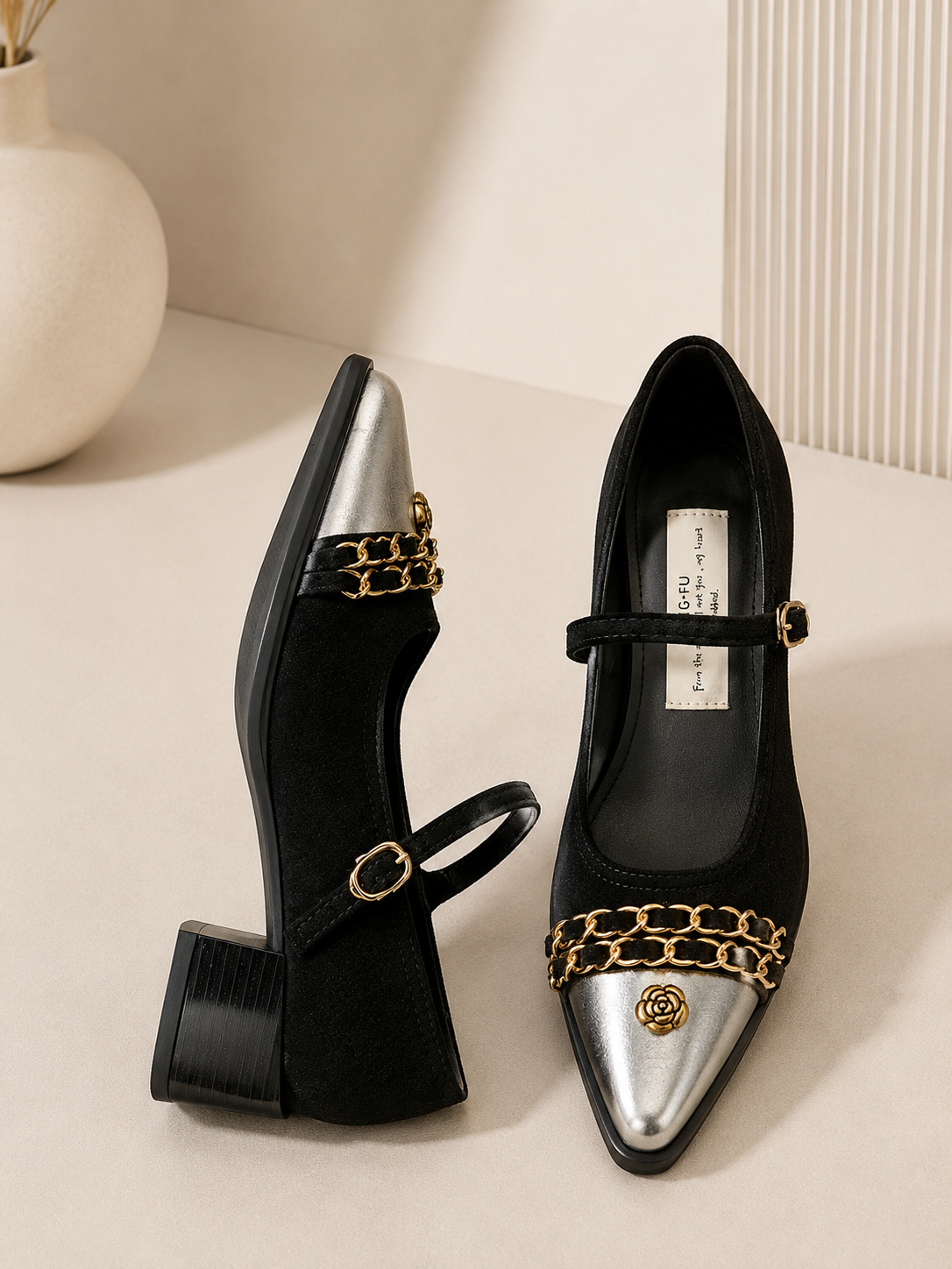 Camellia Noir Heels