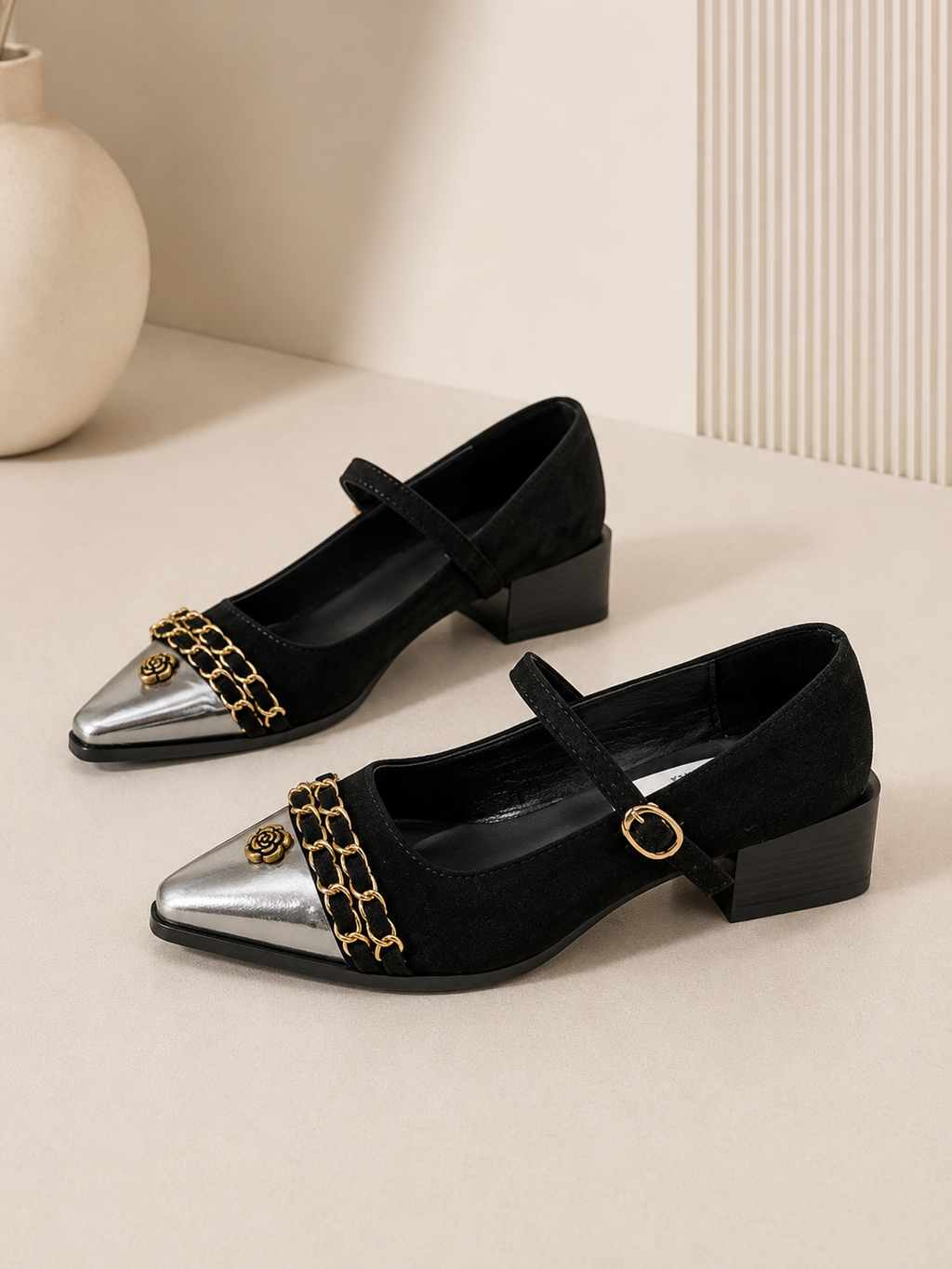 Camellia Noir Heels