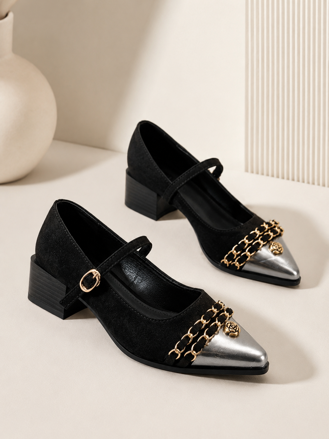 Camellia Noir Heels
