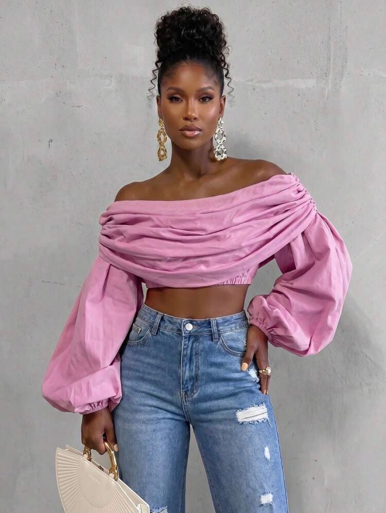 Blush Drape Off-Shoulder Top