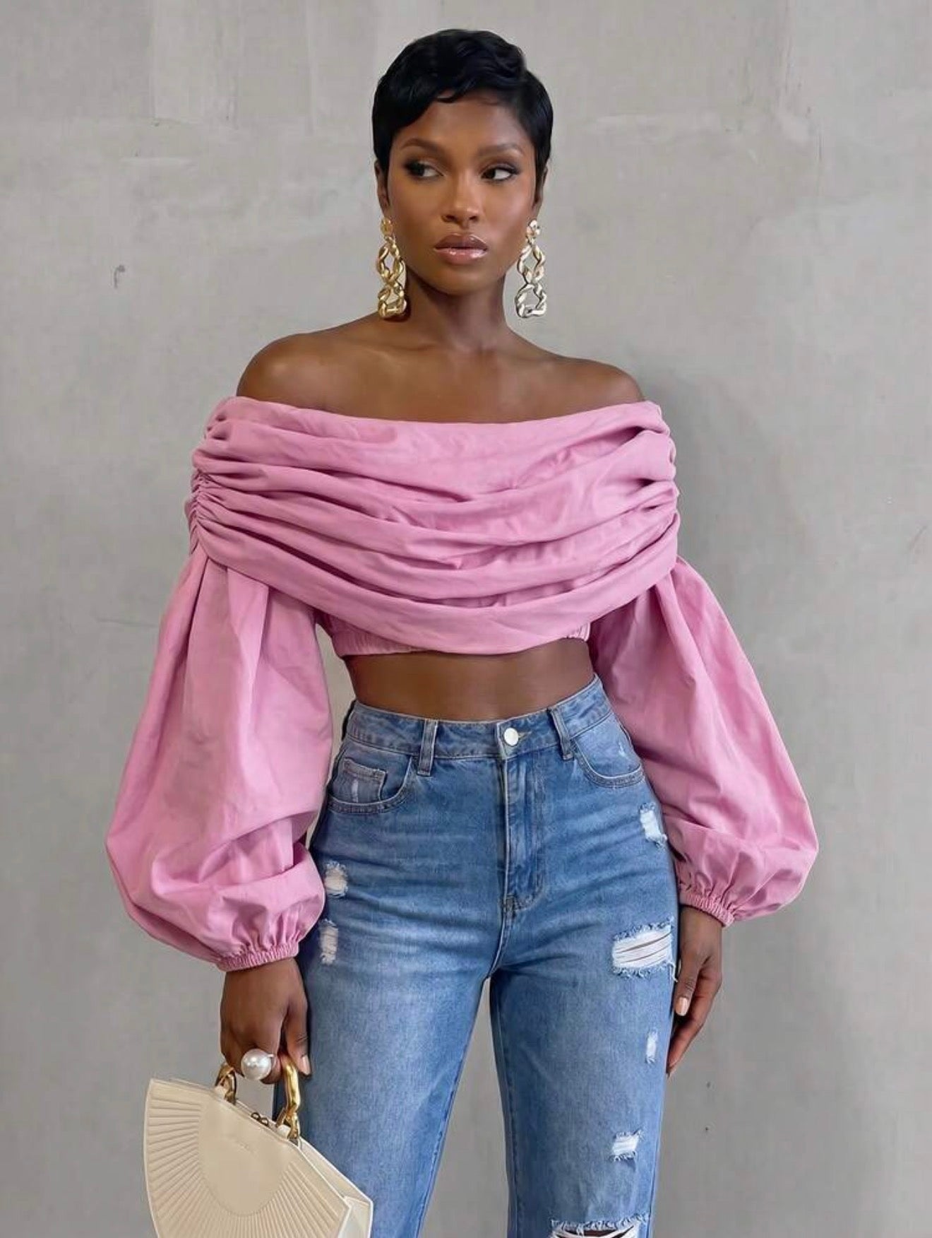 Blush Drape Off-Shoulder Top