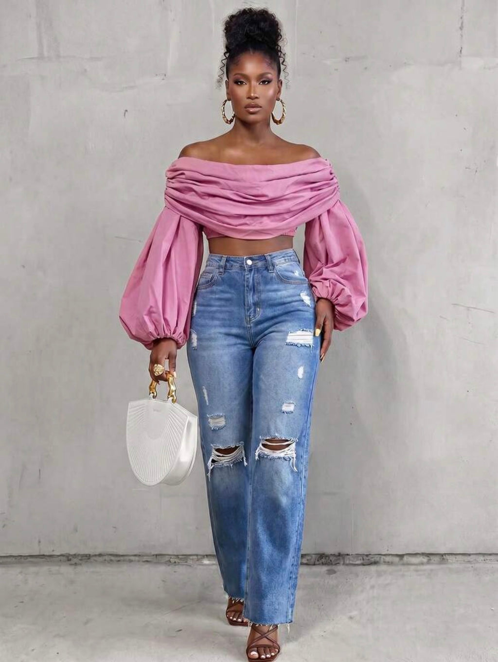 Blush Drape Off-Shoulder Top