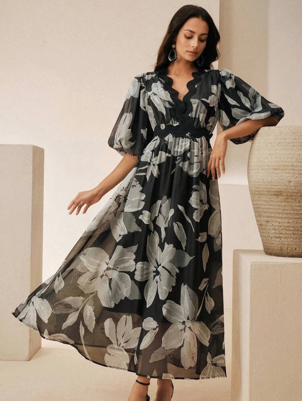 Monochrome Bloom Maxi