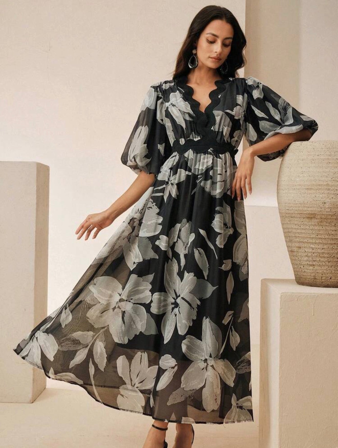 Monochrome Bloom Maxi