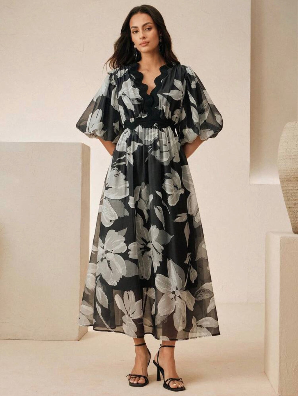 Monochrome Bloom Maxi