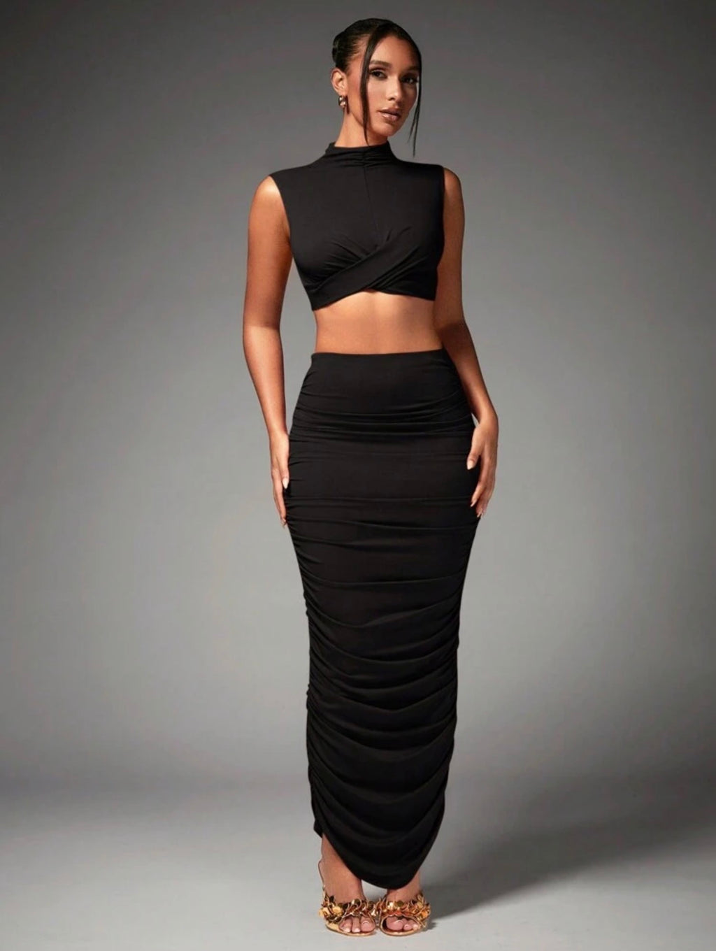 Twist Front Ruched Maxi Co-ord Set