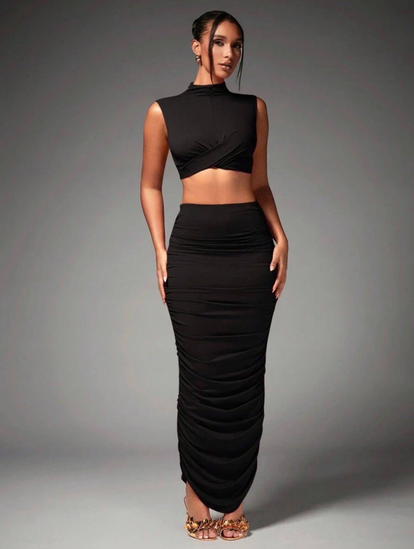 Twist Front Ruched Maxi Co-ord Set