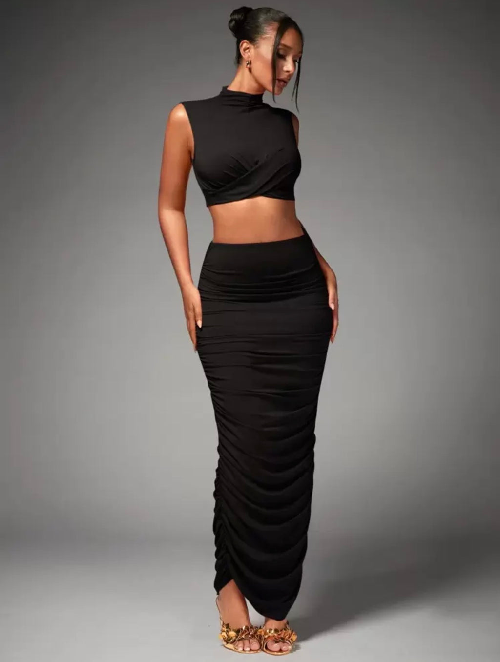 Twist Front Ruched Maxi Co-ord Set