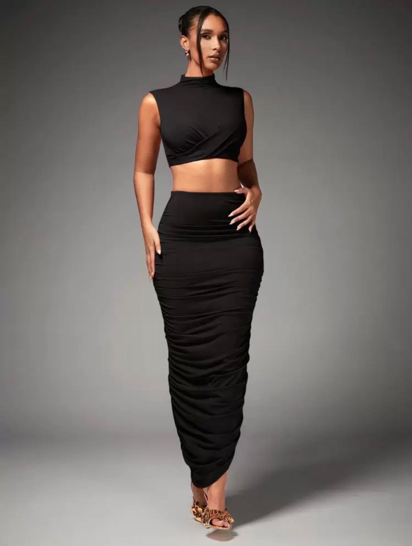 Twist Front Ruched Maxi Co-ord Set