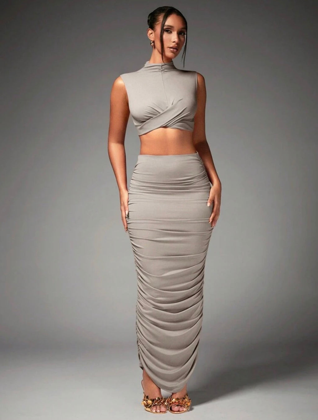 Twist Front Ruched Maxi Co-ord Set