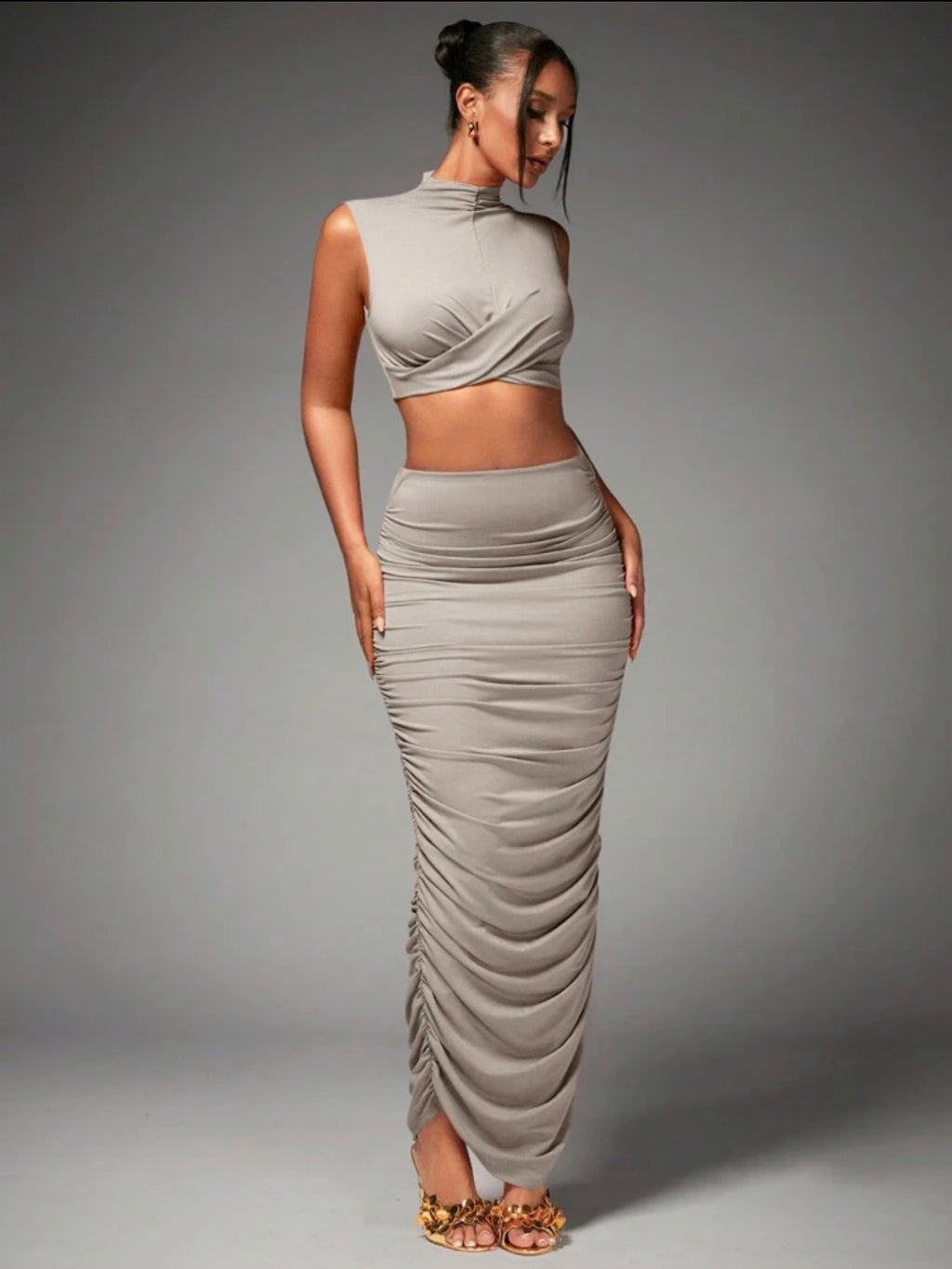 Twist Front Ruched Maxi Co-ord Set