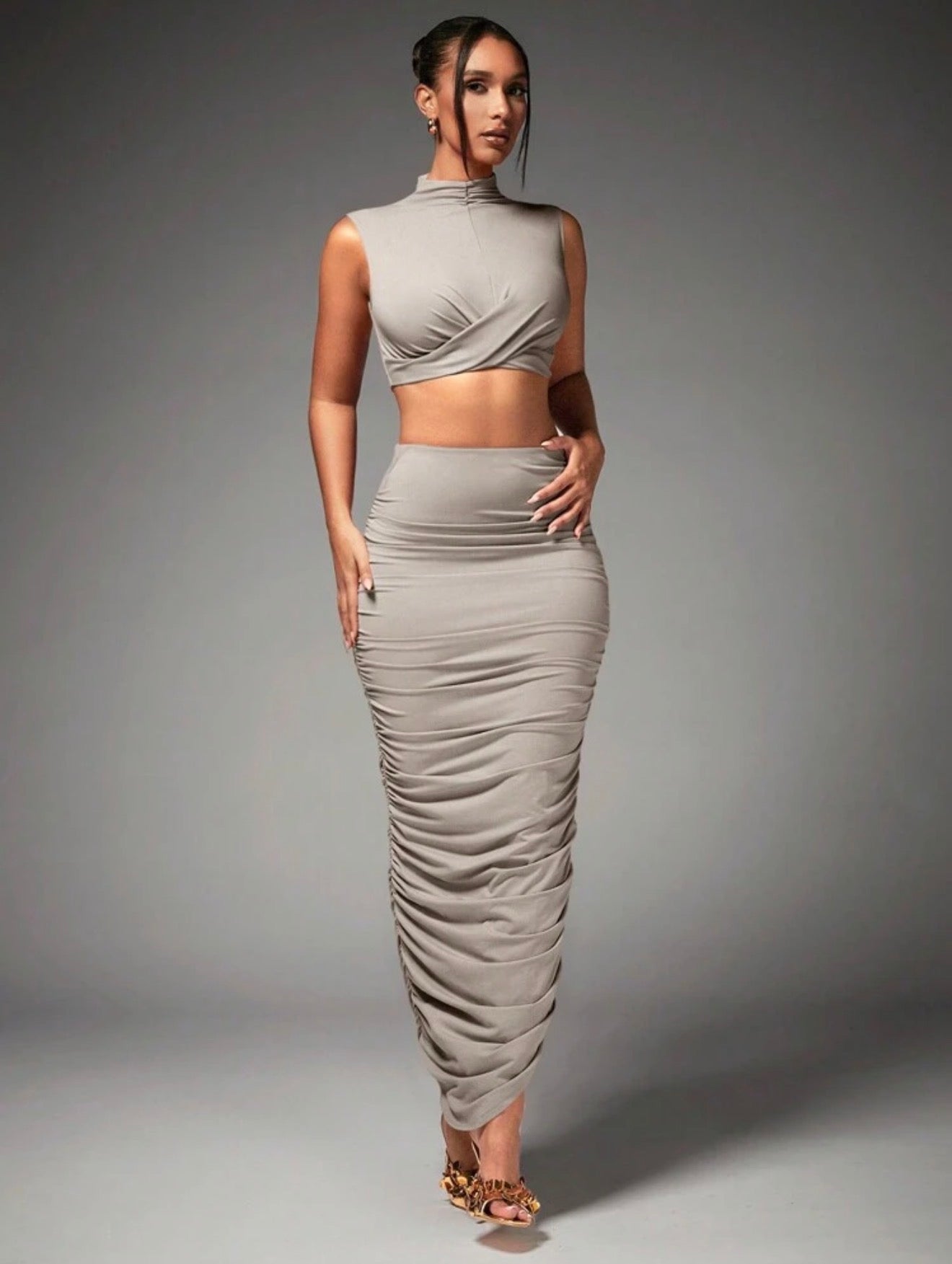 Twist Front Ruched Maxi Co-ord Set
