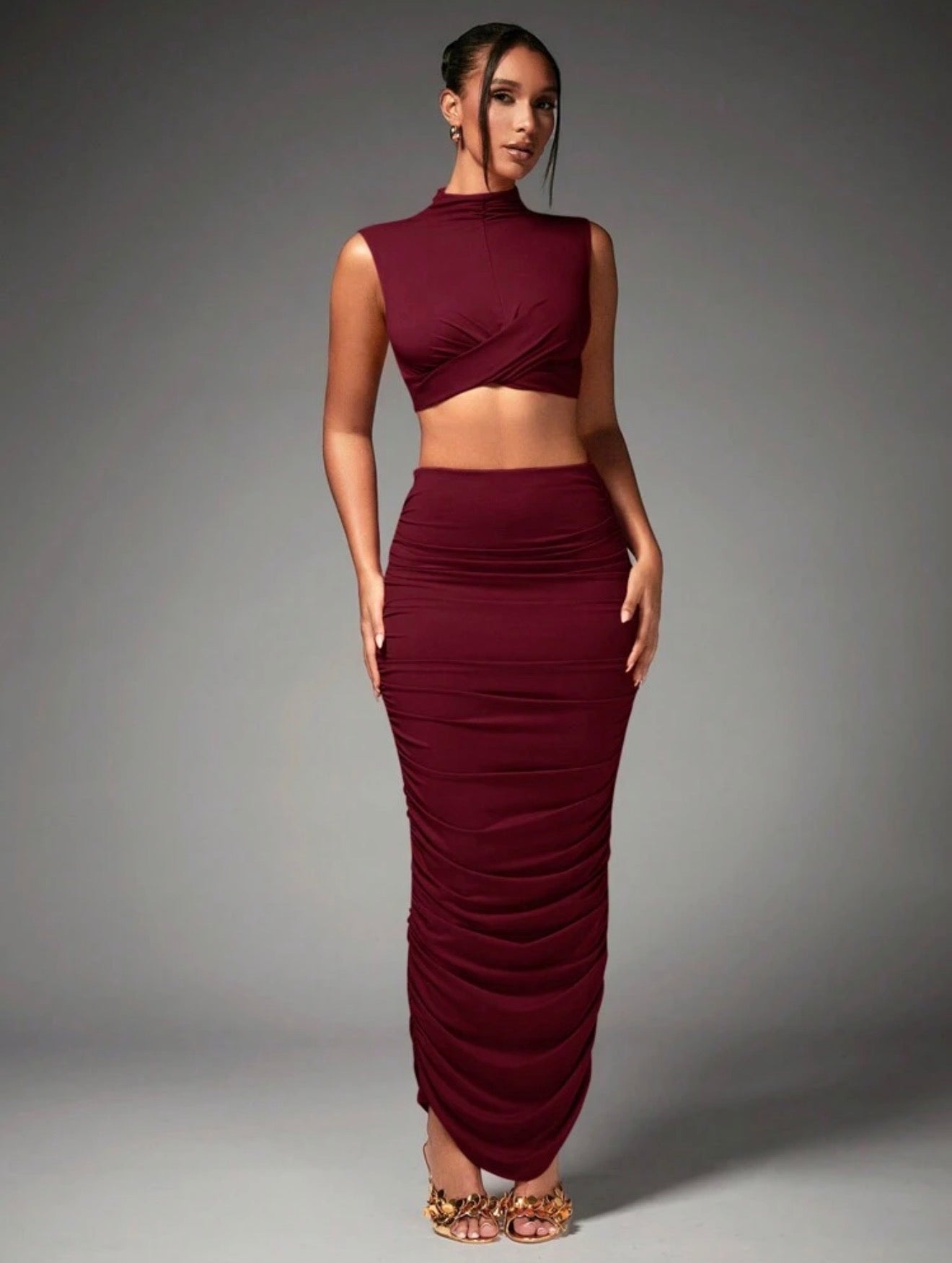 Twist Front Ruched Maxi Co-ord Set