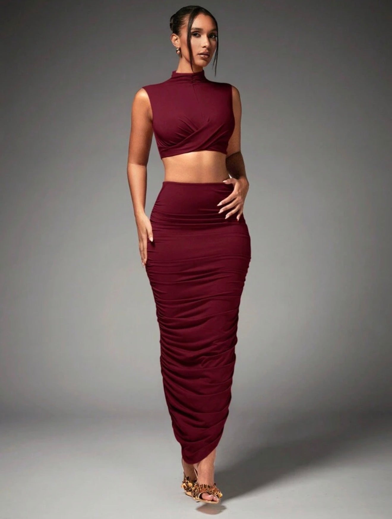 Twist Front Ruched Maxi Co-ord Set