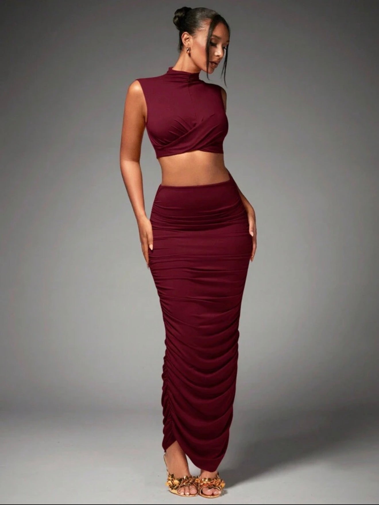 Twist Front Ruched Maxi Co-ord Set
