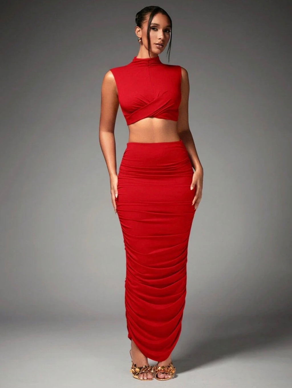 Twist Front Ruched Maxi Co-ord Set