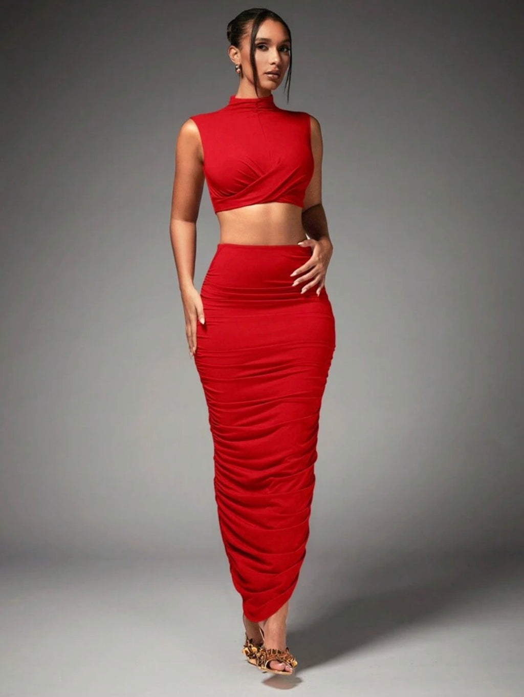 Twist Front Ruched Maxi Co-ord Set