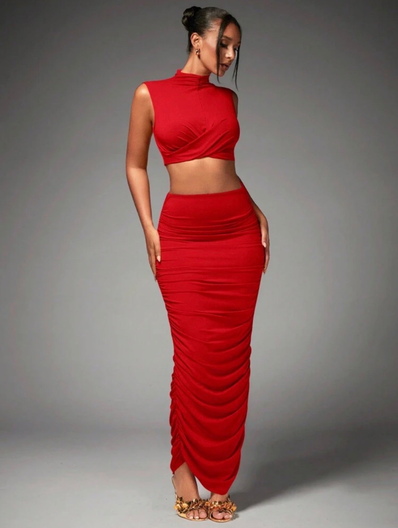 Twist Front Ruched Maxi Co-ord Set