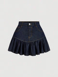 Flounce Hem Denim Skirt