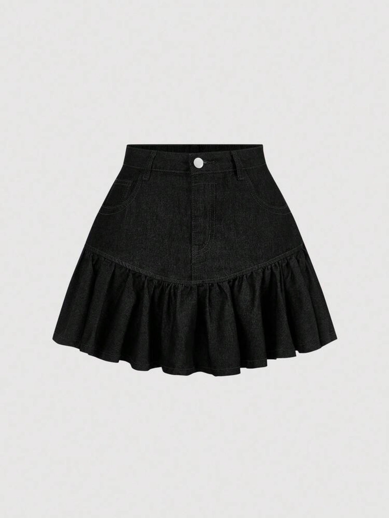Flounce Hem Denim Skirt