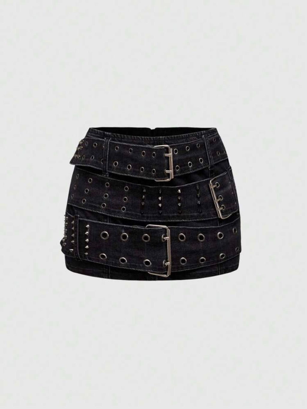 Triple Buckle Denim Mini Skirt