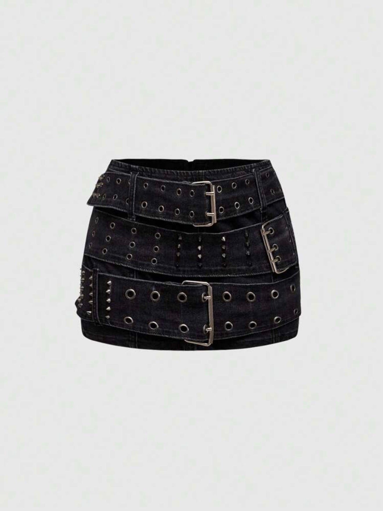 Triple Buckle Denim Mini Skirt