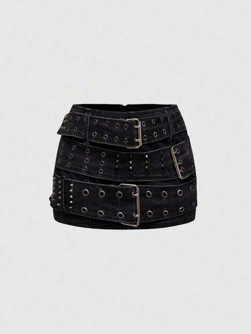 Triple Buckle Denim Mini Skirt