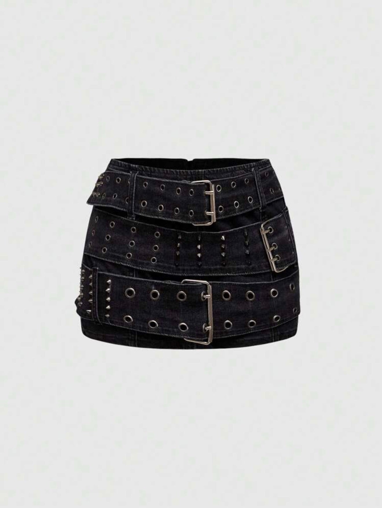 Triple Buckle Denim Mini Skirt