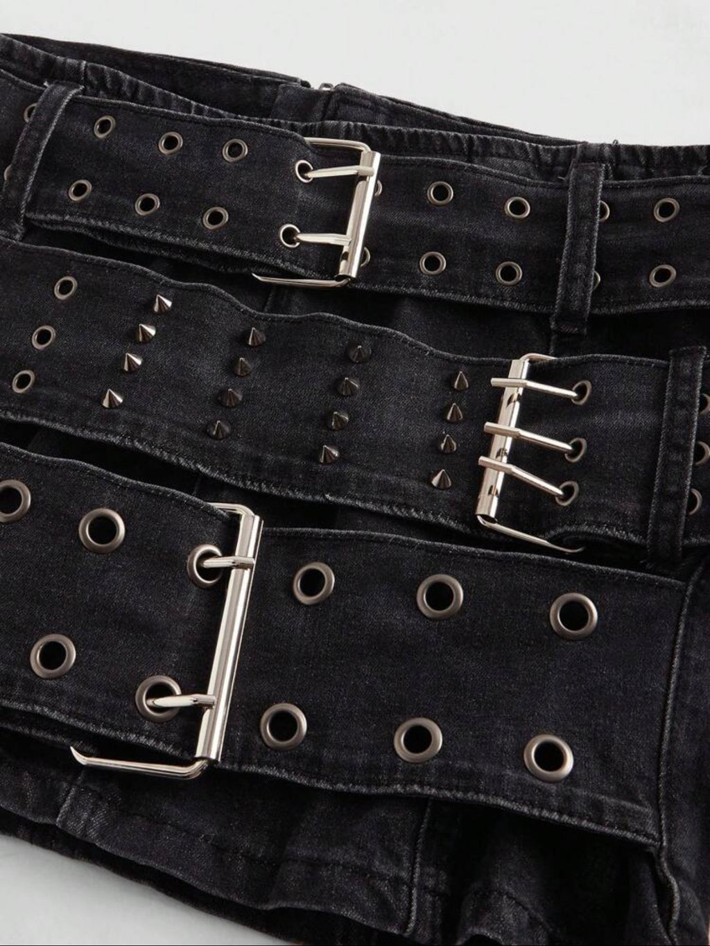 Triple Buckle Denim Mini Skirt