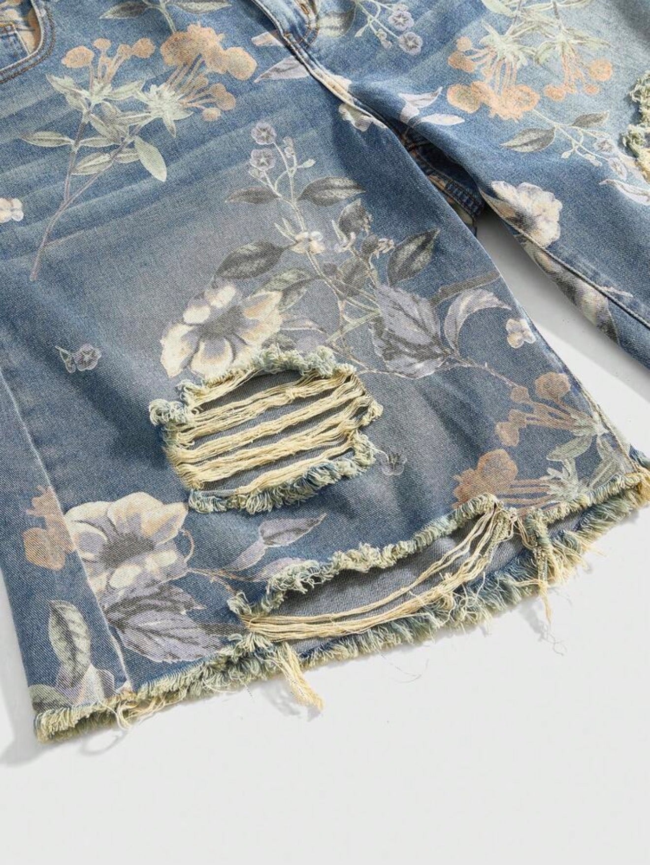 Floral Print Distressed Bermuda Shorts