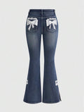 Lace Bow Flare Jeans