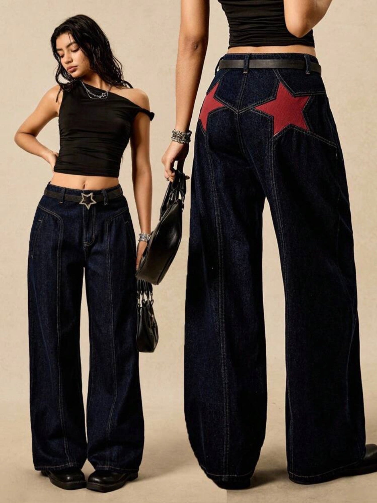 Star Patch Wide Leg Jeans