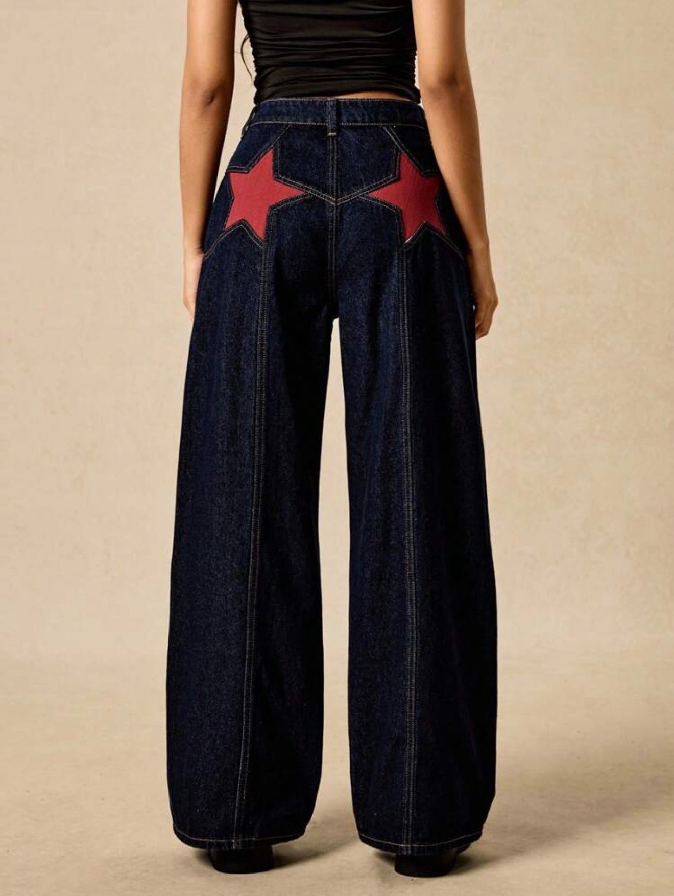Star Patch Wide Leg Jeans