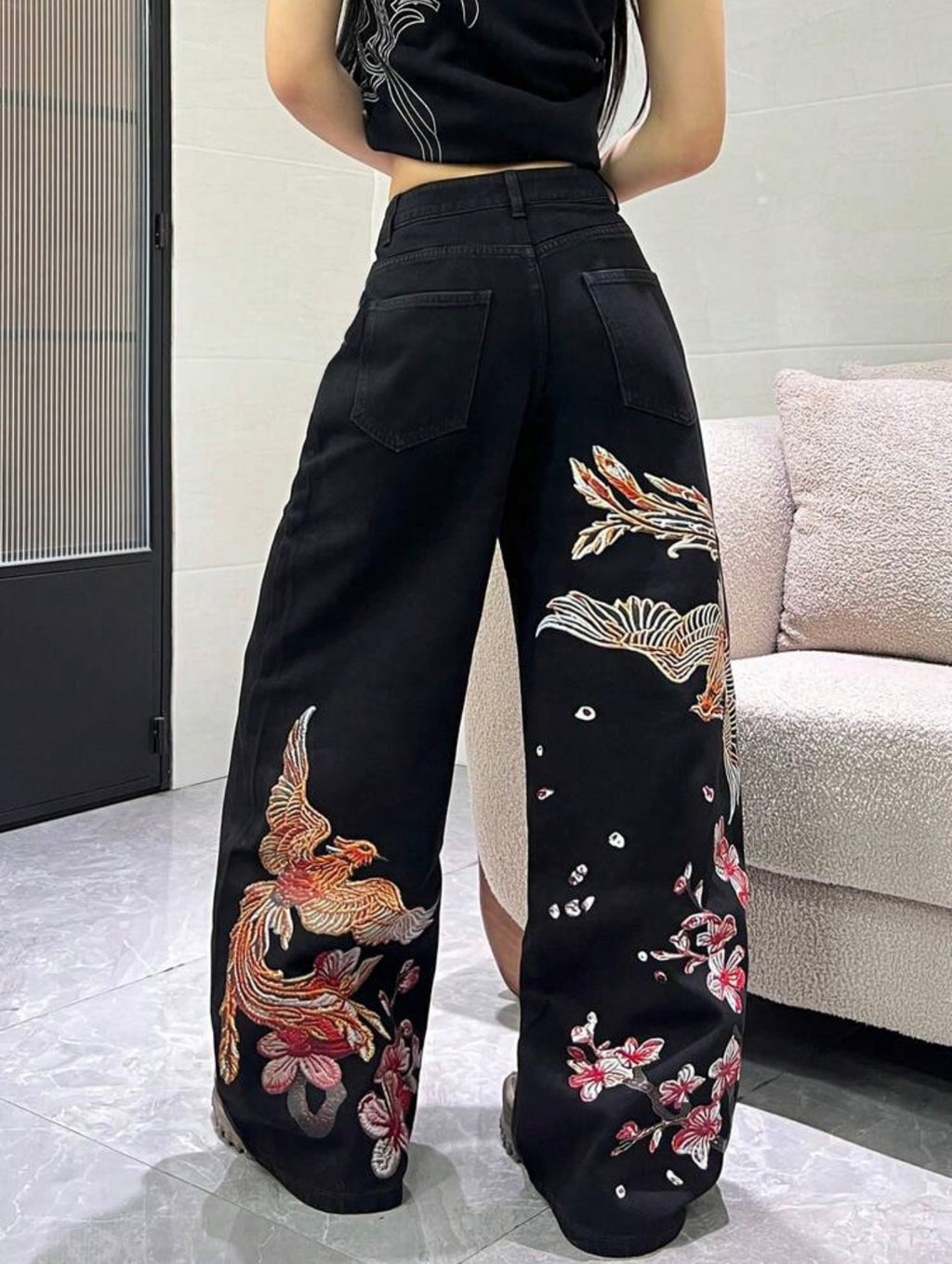 Sakura Embroidery Denim