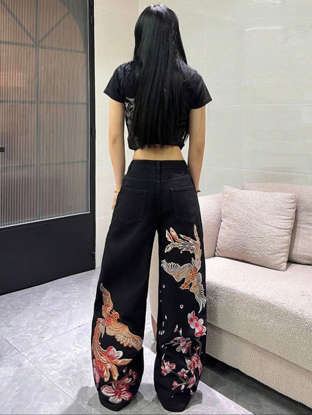 Sakura Embroidery Denim