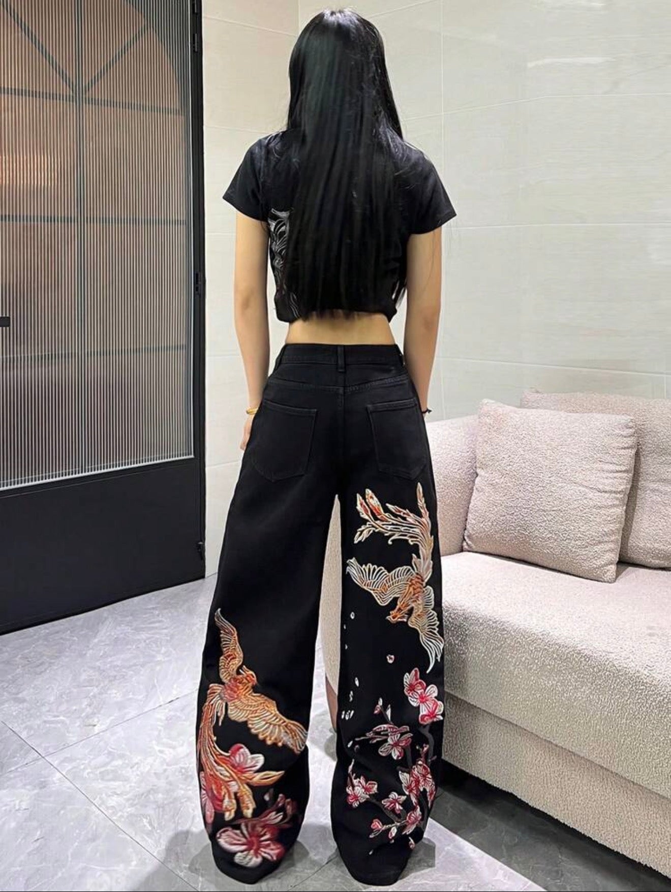 Sakura Embroidery Denim