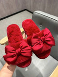 Ruby Bow Plush Slides