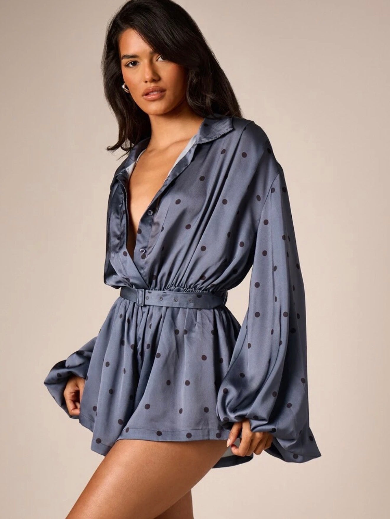 Midnight Polka Satin Romper