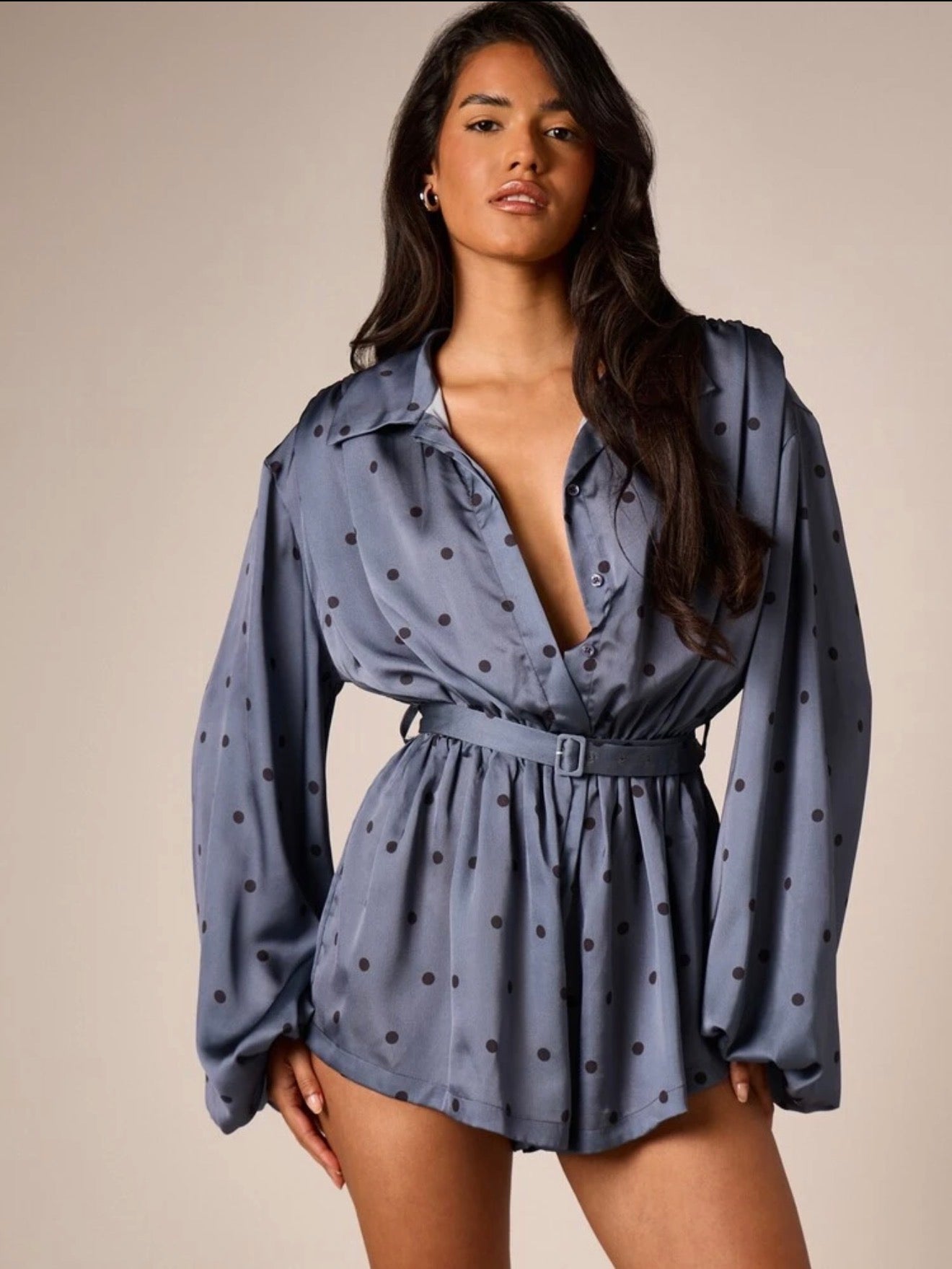 Midnight Polka Satin Romper