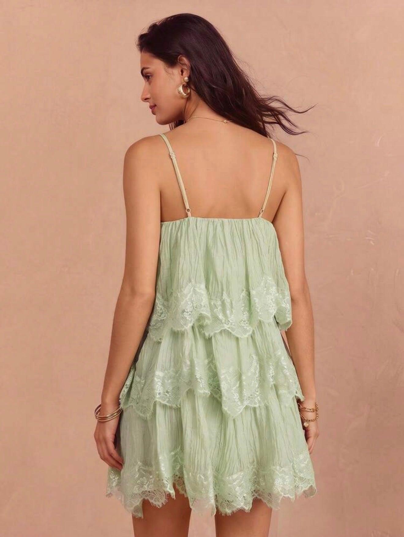 Sage Lace Tiered Mini Dress