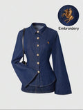 Denim Bell Sleeve Embroidered Shirt