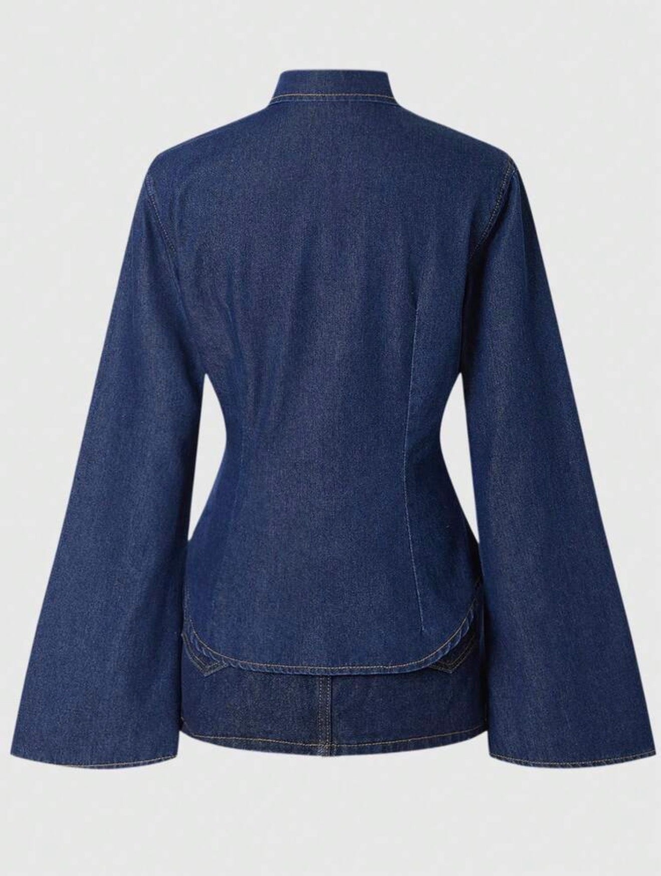 Denim Bell Sleeve Embroidered Shirt