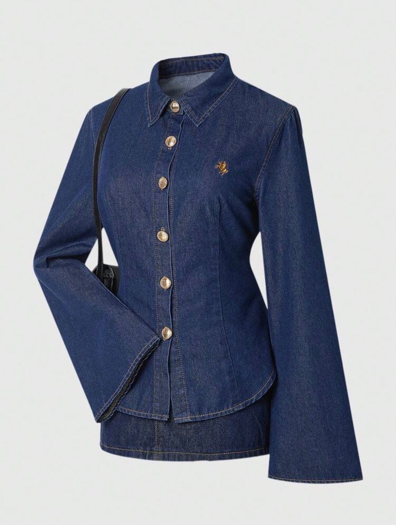 Denim Bell Sleeve Embroidered Shirt