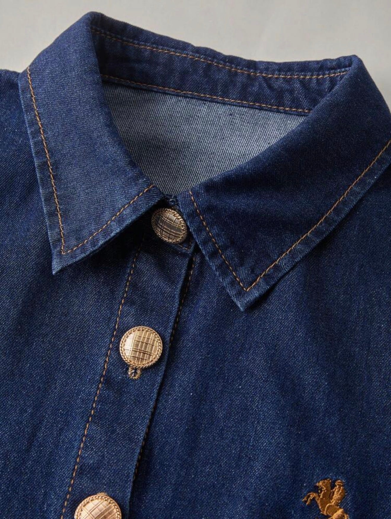 Denim Bell Sleeve Embroidered Shirt