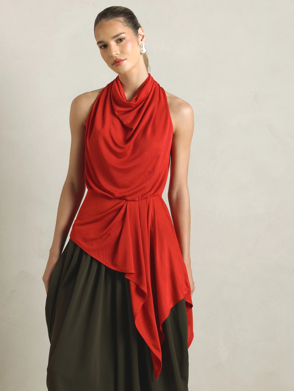 Scarlet Cowl Drape Top