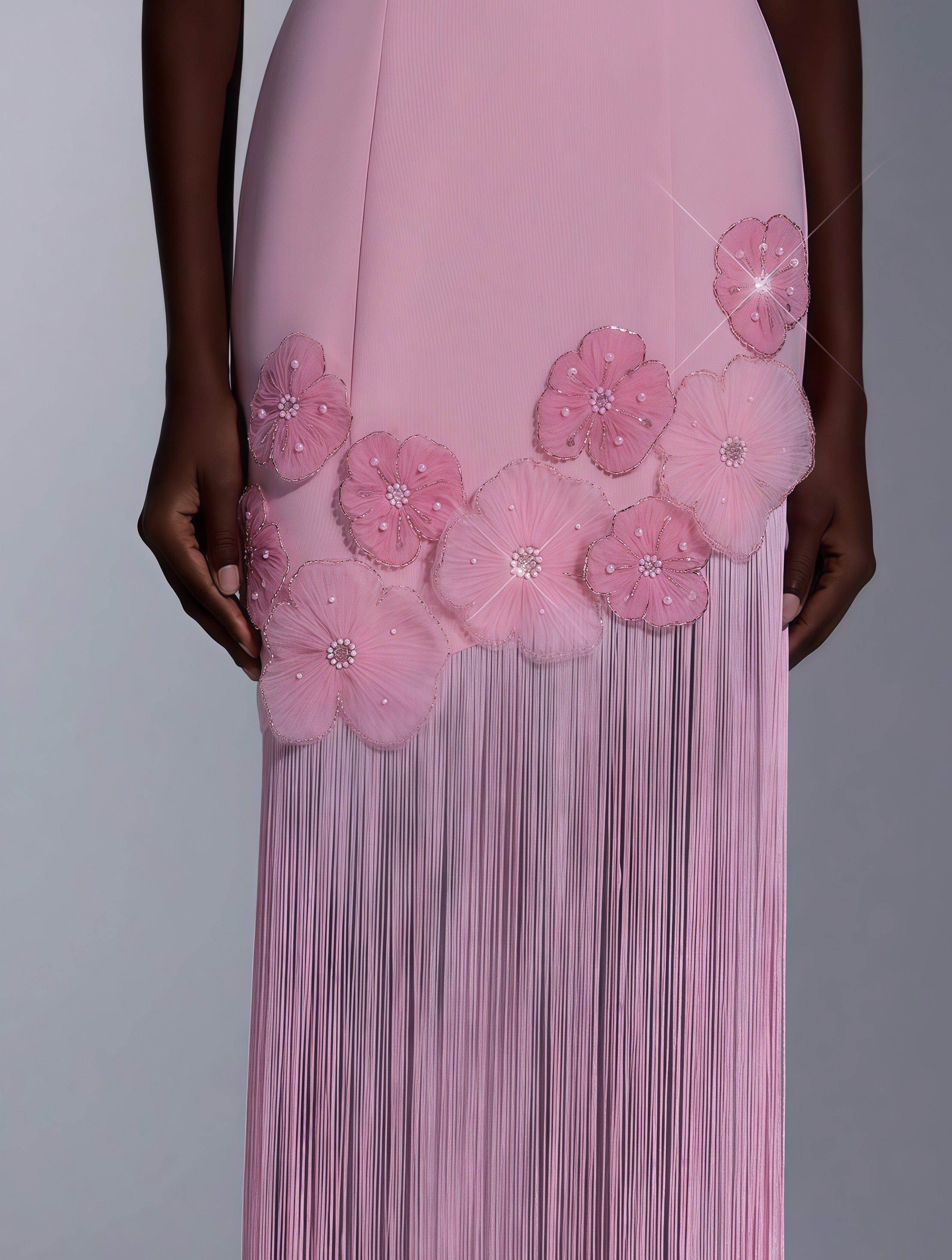 Blush Fleur Fringe Gown