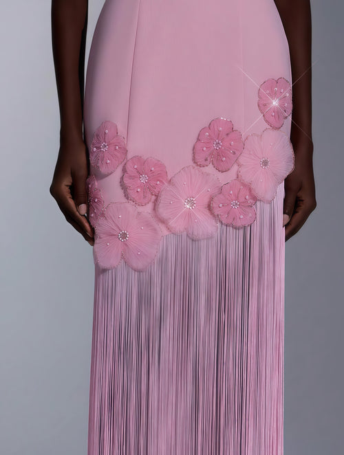 Blush Fleur Fringe Gown