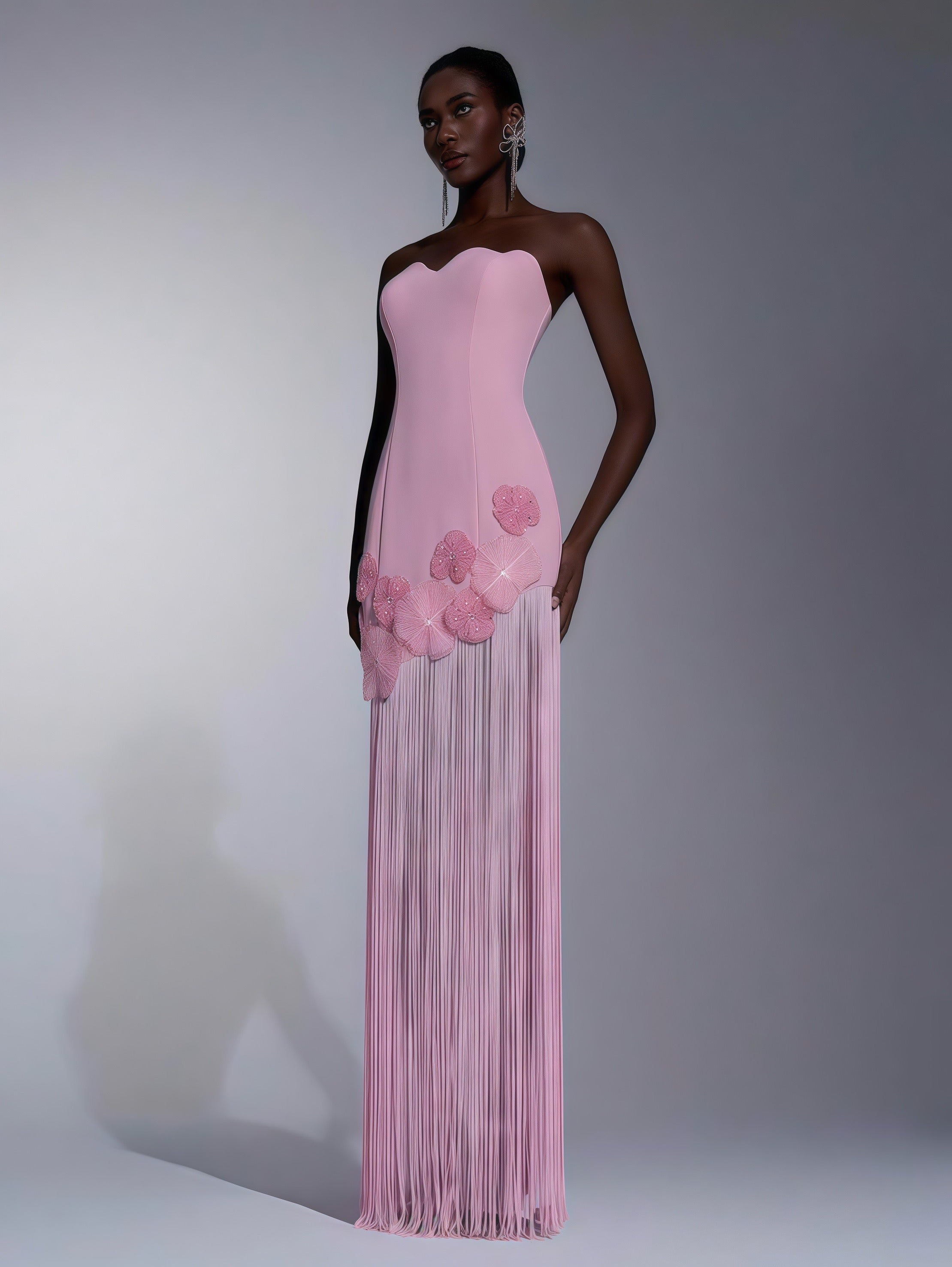 Blush Fleur Fringe Gown