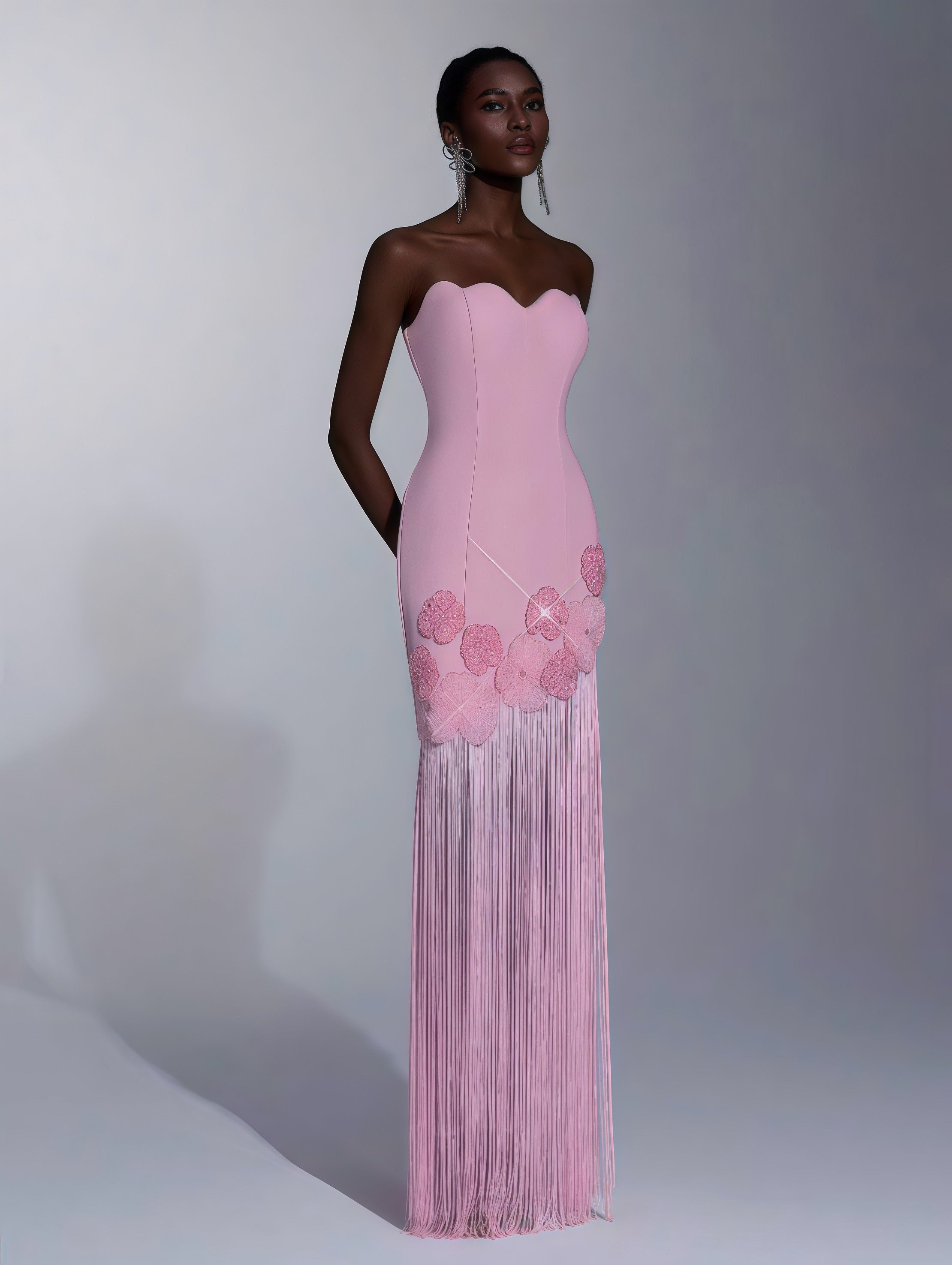 Blush Fleur Fringe Gown
