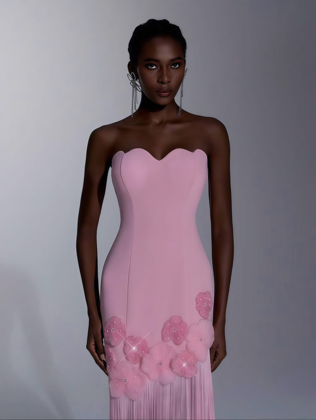 Blush Fleur Fringe Gown